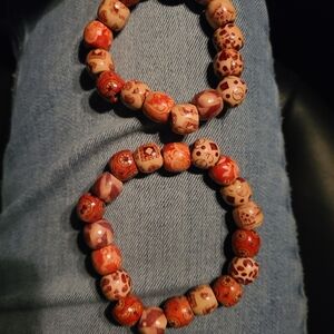 Handcrafted Beaded Bracelet Set - Red and Brown